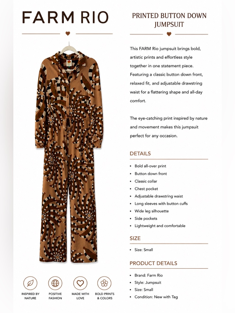 FARM Rio Brown & Black Printed Button-Down Jumpsuit Pajamas